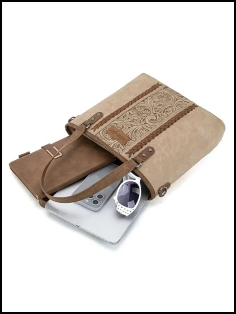 Western Tote Bag with Aztec Print Faux Leather Crossbody Satchel